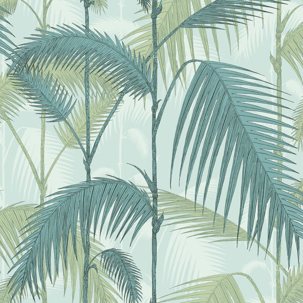 Samples and Purchasing available for Palm Jungle - Print Room Blue/Mint Turquoise By Cole & Son | Cole & Son Icons | Botanical & Floral Wallcovering  at Designer Wallcoverings and Fabrics