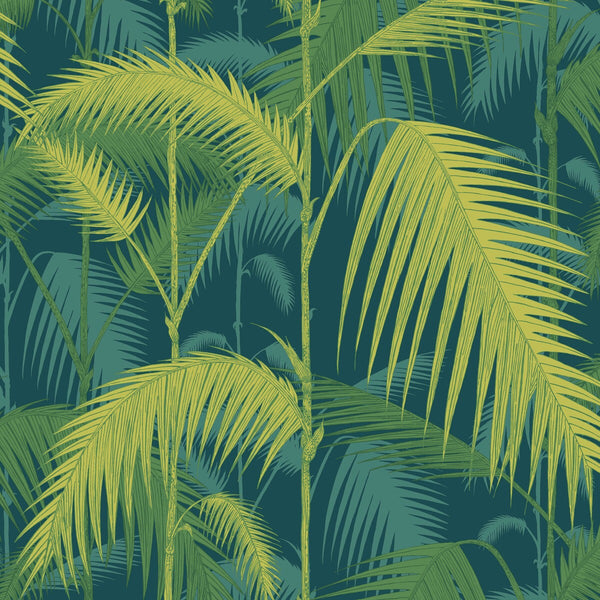 Samples and Purchasing available for Palm Jungle - Petrol/Lime Multi By Cole & Son | Cole & Son Icons | Botanical & Floral Wallcovering  at Designer Wallcoverings and Fabrics