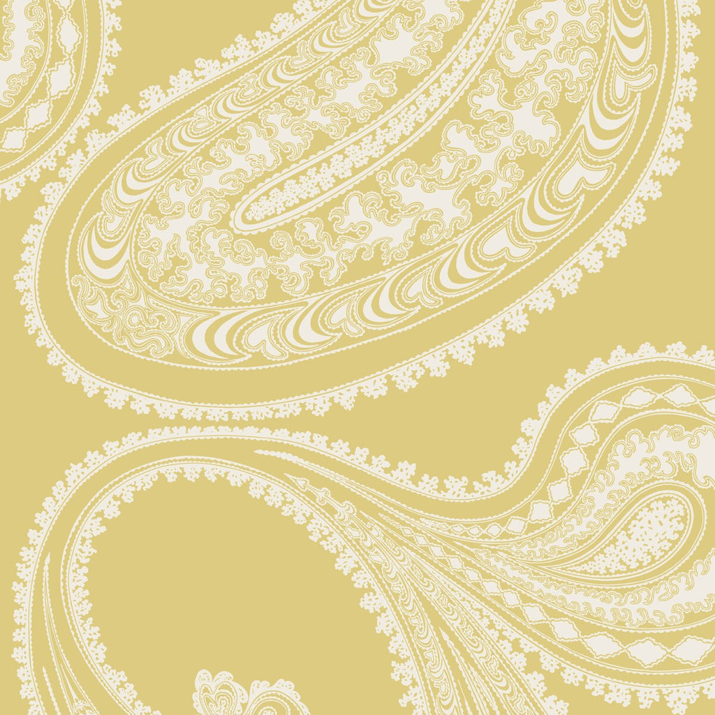 Samples and Purchasing available for Rajapur Flock - Yellow/White Yellow By Cole & Son | Cole & Son Icons | Paisley Wallcovering  at Designer Wallcoverings and Fabrics