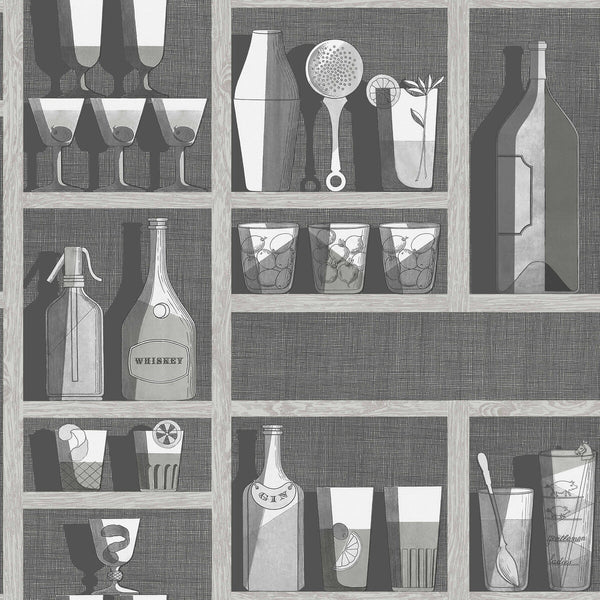 Samples and Purchasing available for Cocktails - Soot/Snow Grey By Cole & Son | Cole & Son Fornasetti Senza Tempo |  Wallcovering Print at Designer Wallcoverings and Fabrics