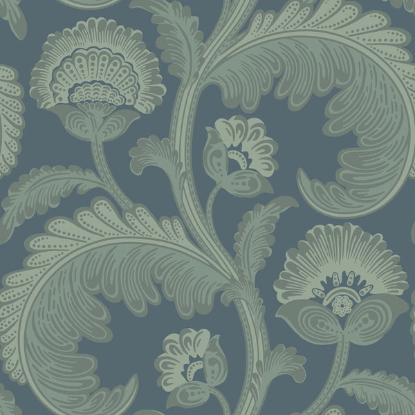 Samples and Purchasing available for Fanfare Flock - Dk Egg/Pet Teal By Cole & Son | Cole & Son Pearwood |Botanical & Floral  Wallcovering  at Designer Wallcoverings and Fabrics