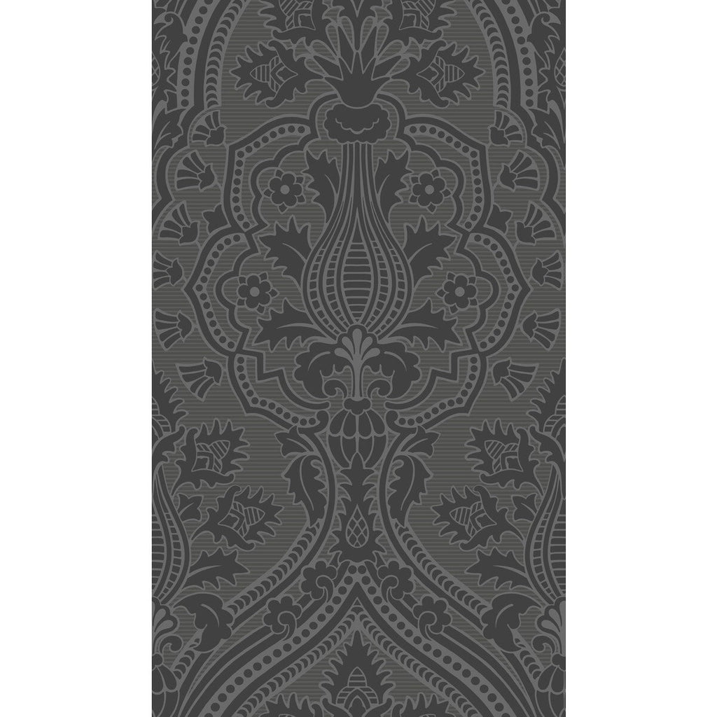 Samples and Purchasing available for Pugin Palace Flock - Charc Charcoal By Cole & Son | Cole & Son Pearwood | Damask Wallcovering  at Designer Wallcoverings and Fabrics