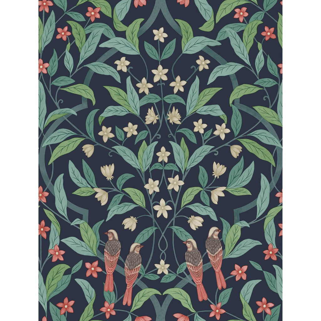 Samples and Purchasing available for Jasmine & Serin Symphony - Coral/Petrol/Ink Dark Blue By Cole & Son | Cole & Son Seville |Botanical & Floral  Wallcovering Print at Designer Wallcoverings and Fabrics