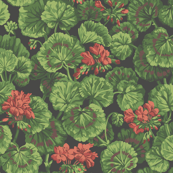 Samples and Purchasing available for Geranium - Rouge & Leaf Greens On Black Red By Cole & Son | Cole & Son Seville |Botanical & Floral  Wallcovering Print at Designer Wallcoverings and Fabrics