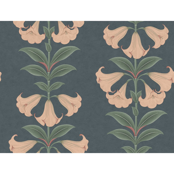 Samples and Purchasing available for Angels Trumpet - Coral & Viridian On Ink Dark Blue By Cole & Son | Cole & Son Seville |Botanical & Floral  Wallcovering Print at Designer Wallcoverings and Fabrics