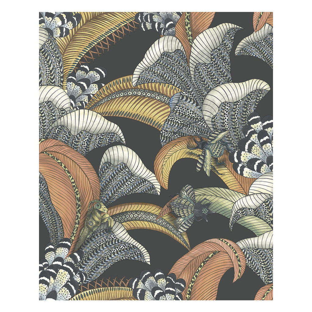 Samples and Purchasing available for Hoopoe Leaves - Charcoal Charcoal By Cole & Son | Cole & Son Ardmore-Jabula |Animal/Insects Botanical & Floral Wallcovering Print at Designer Wallcoverings and Fabrics