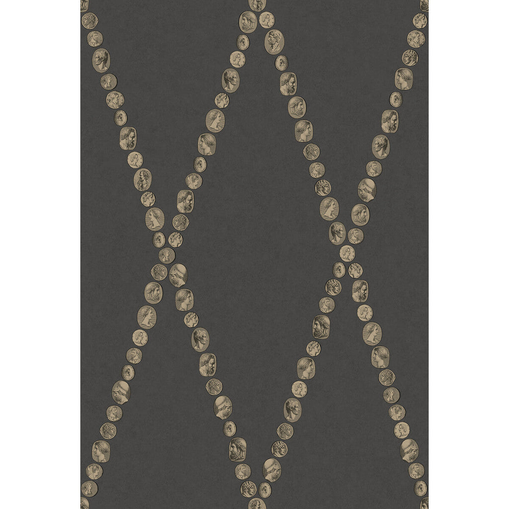 Samples and Purchasing available for Cammei - Gold On Charcoal Black By Cole & Son | Cole & Son Fornasetti Senza Tempo Ii |Diamond Novelty Wallcovering Print at Designer Wallcoverings and Fabrics