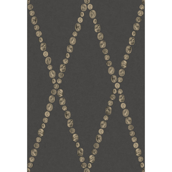 Samples and Purchasing available for Cammei - Gold On Charcoal Black By Cole & Son | Cole & Son Fornasetti Senza Tempo Ii |Diamond Novelty Wallcovering Print at Designer Wallcoverings and Fabrics