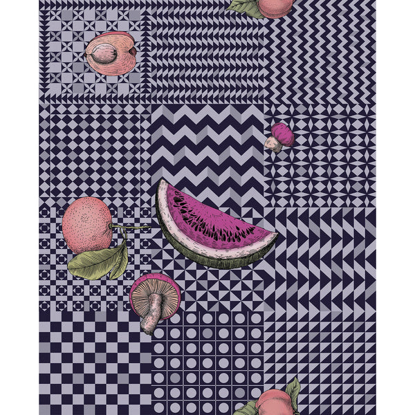 Samples and Purchasing available for Frutta E Geometrico - Ink Purple By Cole & Son | Cole & Son Fornasetti Senza Tempo Ii |Geometric Novelty Wallcovering Print at Designer Wallcoverings and Fabrics