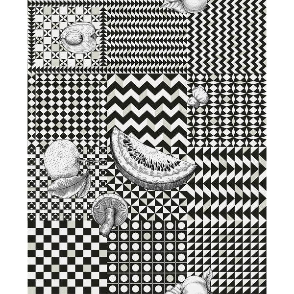 Samples and Purchasing available for Frutta E Geometrico - Black Black By Cole & Son | Cole & Son Fornasetti Senza Tempo Ii |Geometric Novelty Wallcovering Print at Designer Wallcoverings and Fabrics