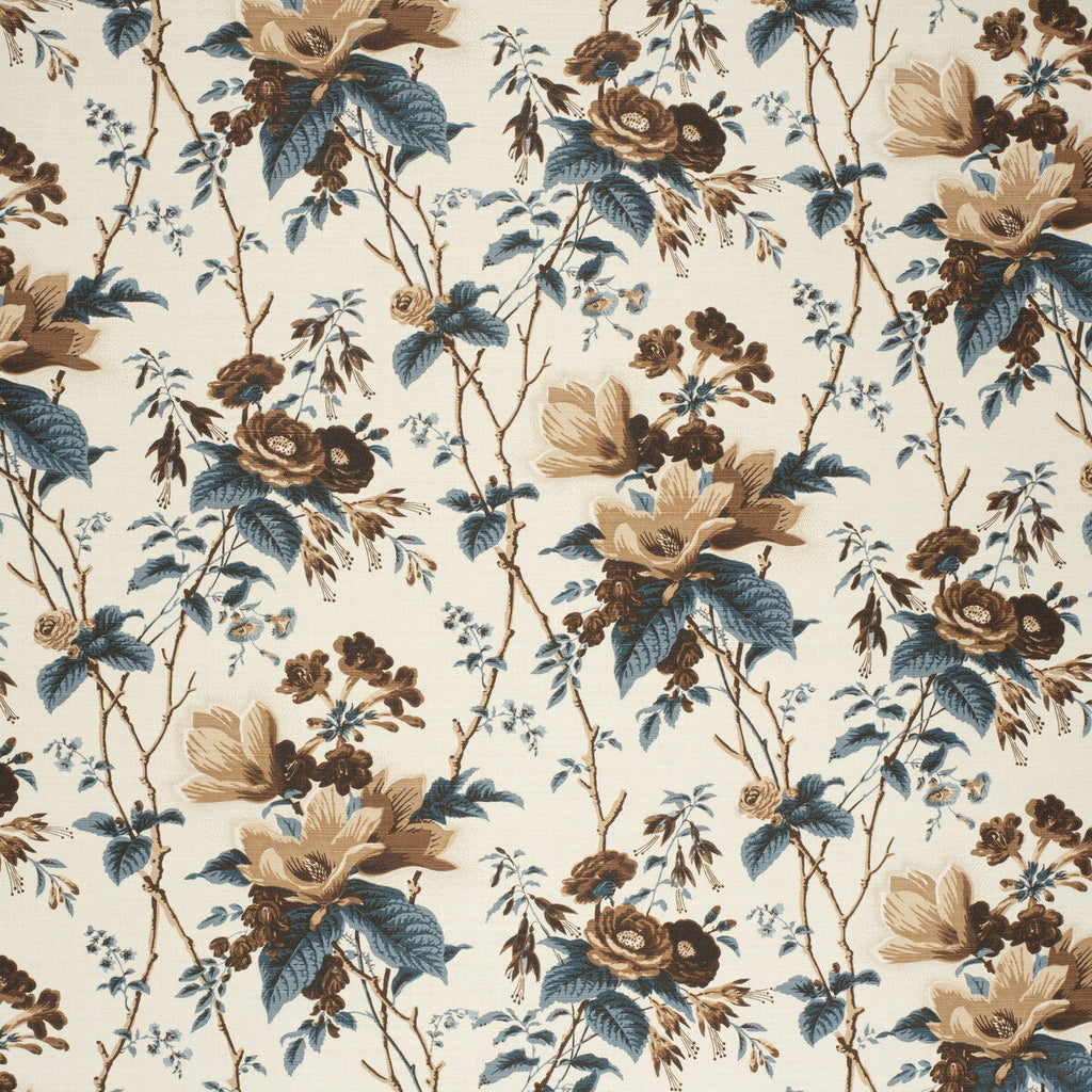 Samples and Purchasing available for De La Tour - Blu/Brow/Whi Multi By Lee Jofa | Paolo Moschino Fabrics |Botanical & Floral  Multipurpose Print at Designer Wallcoverings and Fabrics