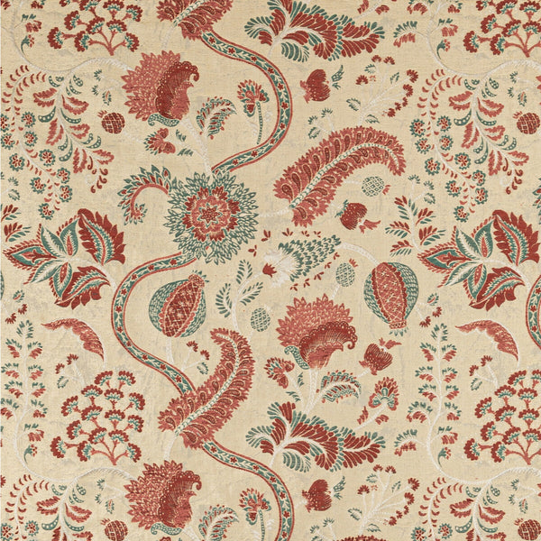 Samples and Purchasing available for Jardin Bleu - Sand/Rose Red By Lee Jofa | Oscar De La Renta Iv |Botanical & Floral  Upholstery Chenille at Designer Wallcoverings and Fabrics