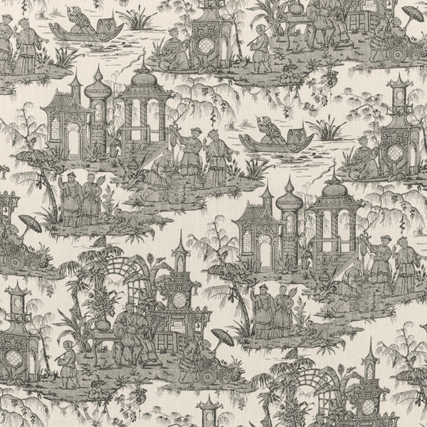 Samples and Purchasing available for Pagoda Toile - Coal Charcoal By Lee Jofa | Oscar De La Renta Iv | Toile Multipurpose Print at Designer Wallcoverings and Fabrics