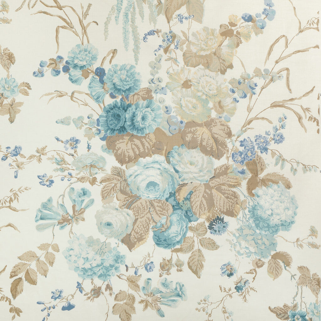 Samples and Purchasing available for Floral Bouquet - Aqua/Dune Brown By Lee Jofa | Lee Jofa 200 |Botanical & Floral  Multipurpose Print at Designer Wallcoverings and Fabrics