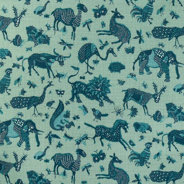 Samples and Purchasing available for Java Jungle Linen - Teal Teal By Lee Jofa | Lee Jofa 200 |Animal/Insects Novelty Multipurpose Print at Designer Wallcoverings and Fabrics