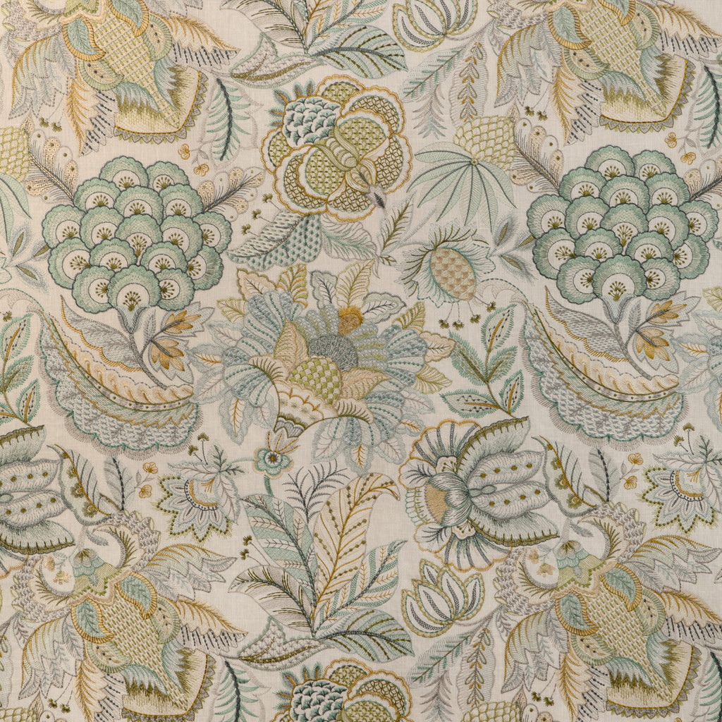 Samples and Purchasing available for Eden Emb - Aqua/Gold Turquoise By Lee Jofa | Garden Walk | Botanical & Floral Drapery Embroidery at Designer Wallcoverings and Fabrics