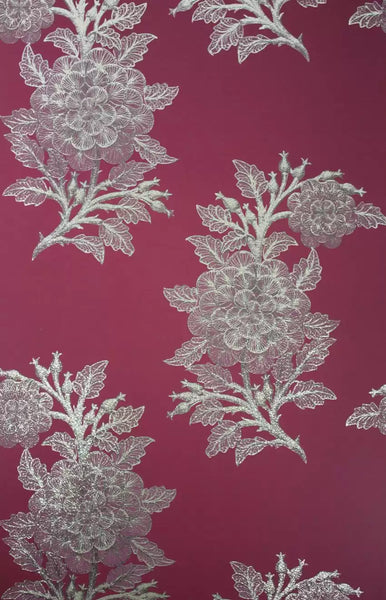 Ajoure Floral Holographic Branch Red Wallpaper | Osborne & Little Europe