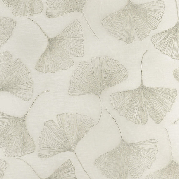 Samples and Purchasing available for Gingko Leaf - Platinum White By Kravet Couture | Modern Luxe Silk Luster |Botanical & Floral  Drapery Embroidery at Designer Wallcoverings and Fabrics