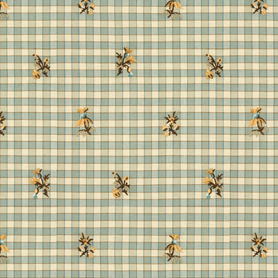 Samples and Purchasing available for La Seyne Fleuri - Aqua Blue By Brunschwig & Fils | Tresors De Jouy |Botanical & Floral Plaid / Check Upholstery Embroidery at Designer Wallcoverings and Fabrics