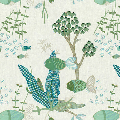 Samples and Purchasing available for Lyford Cay - Seafoam Multi By Brunschwig & Fils | Les Tropiques | Animal/Insects Multipurpose Embroidery at Designer Wallcoverings and Fabrics