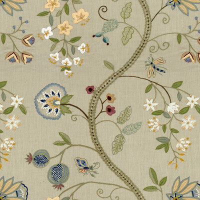 Samples and Purchasing available for Claudia - Aqua/Gray Multi By Brunschwig & Fils | Les Tropiques |Botanical & Floral Jacobeans Multipurpose Embroidery at Designer Wallcoverings and Fabrics