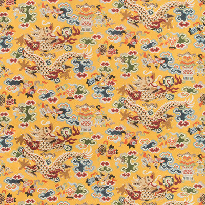 Samples and Purchasing available for Ming Dragon Print - Saffron Multi By Brunschwig & Fils | Summer Palace |Chinoiserie Novelty Multipurpose Print at Designer Wallcoverings and Fabrics