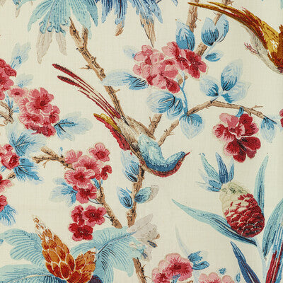 Samples and Purchasing available for Gastaud Print - Aqua/Berry Red By Brunschwig & Fils |  | Botanical & Floral Multipurpose Print at Designer Wallcoverings and Fabrics