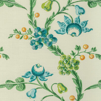 Samples and Purchasing available for Le Brun Print - Pool Teal By Brunschwig & Fils |  | Botanical & Floral Multipurpose Print at Designer Wallcoverings and Fabrics