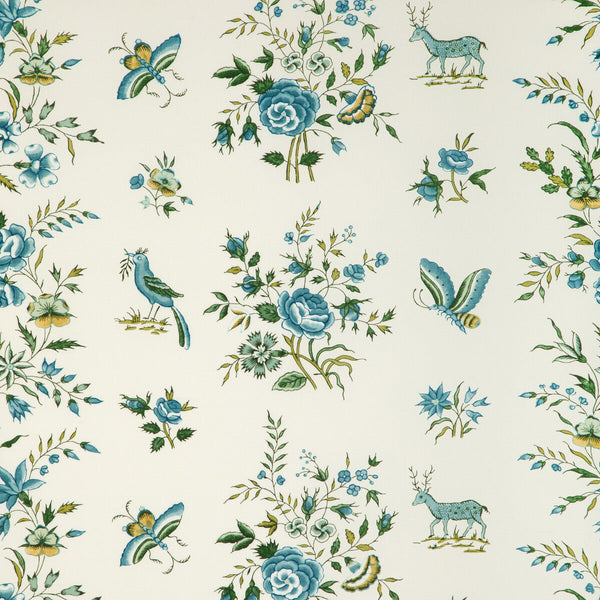 Samples and Purchasing available for Aurel Print - Aqua/Leaf White By Brunschwig & Fils | Cadenet | Flora & Fauna Multipurpose Print at Designer Wallcoverings and Fabrics