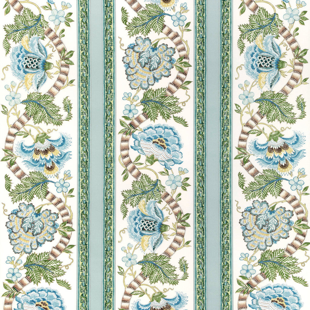 Samples and Purchasing available for Lauris Print - Aqua/Leaf White By Brunschwig & Fils | Cadenet |Botanical & Floral Stripes Multipurpose Print at Designer Wallcoverings and Fabrics