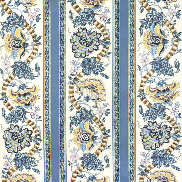 Samples and Purchasing available for Lauris Print - Blue/Gold White By Brunschwig & Fils | Cadenet |Botanical & Floral Stripes Multipurpose Print at Designer Wallcoverings and Fabrics