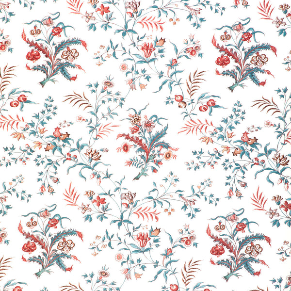 Samples and Purchasing available for Chancay Print - Teal/Rose White By Brunschwig & Fils | Cadenet | Botanical & Floral Multipurpose Print at Designer Wallcoverings and Fabrics