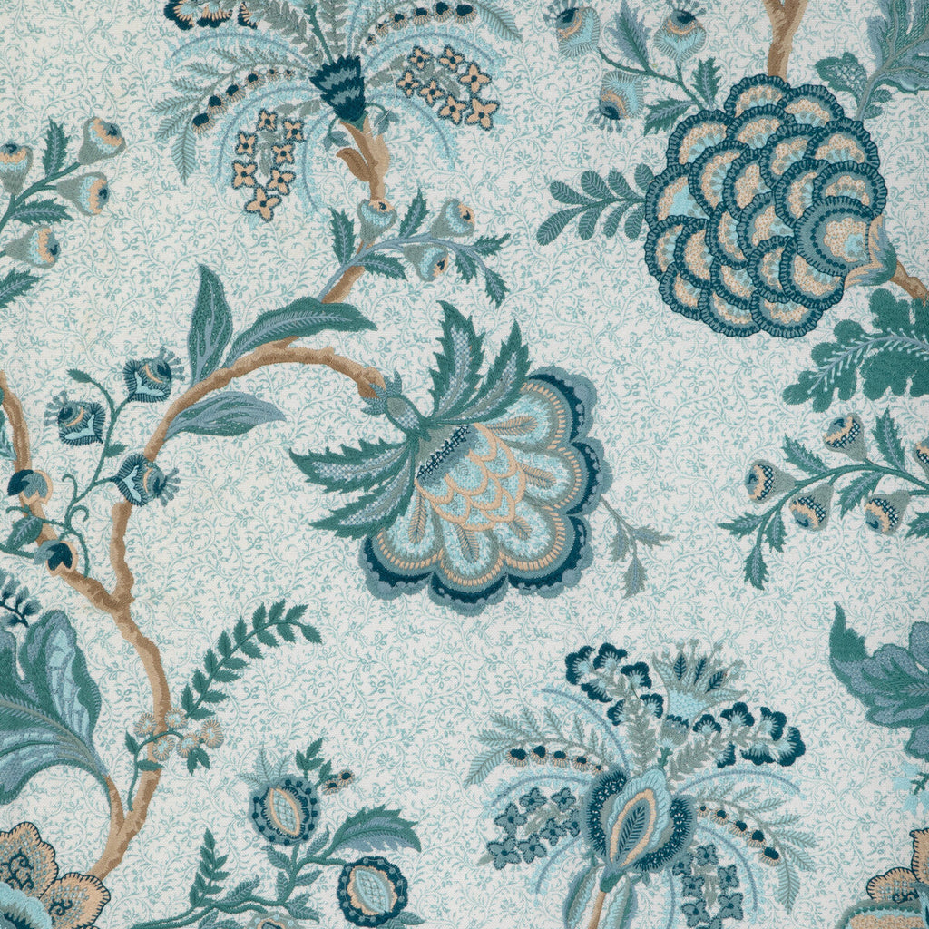 Samples and Purchasing available for Anduze Emb - Teal/Sky Teal By Brunschwig & Fils | Anduze Embroideries | Botanical & Floral Multipurpose Print at Designer Wallcoverings and Fabrics