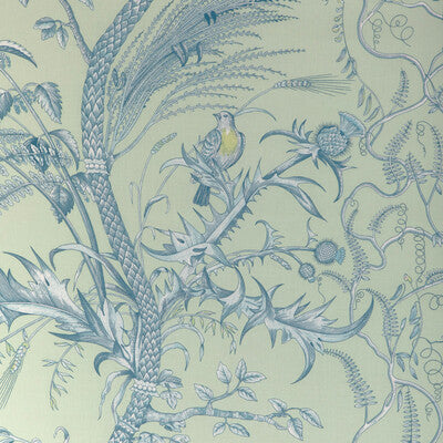 Samples and Purchasing available for Bird And Thistle Ii - Mint Teal By Brunschwig & Fils | La Menagerie |Botanical & Floral Tropical Drapery Print at Designer Wallcoverings and Fabrics