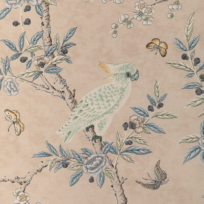 Samples and Purchasing available for Kanchou Print - Sand Teal By Brunschwig & Fils | La Menagerie |Animal/Insects Botanical & Floral Multipurpose Print at Designer Wallcoverings and Fabrics