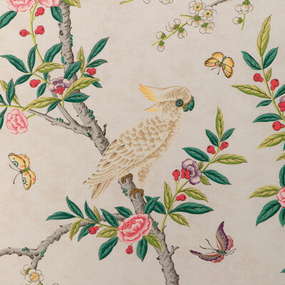 Samples and Purchasing available for Kanchou Print - Multi White By Brunschwig & Fils | La Menagerie |Animal/Insects Botanical & Floral Multipurpose Print at Designer Wallcoverings and Fabrics