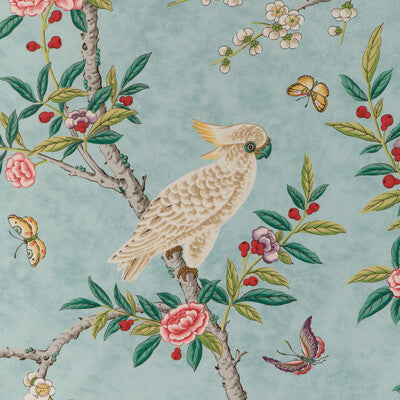 Samples and Purchasing available for Kanchou Print - Aqua Turquoise By Brunschwig & Fils | La Menagerie |Animal/Insects Botanical & Floral Multipurpose Print at Designer Wallcoverings and Fabrics