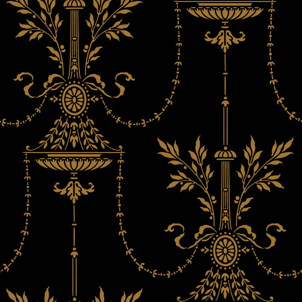 Samples and Purchasing available for Dorset - Noir Black By Cole & Son |  | Damask Wallcovering Print at Designer Wallcoverings and Fabrics