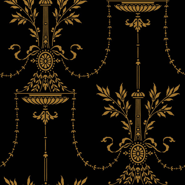 Samples and Purchasing available for Dorset - Noir Black By Cole & Son |  | Damask Wallcovering Print at Designer Wallcoverings and Fabrics