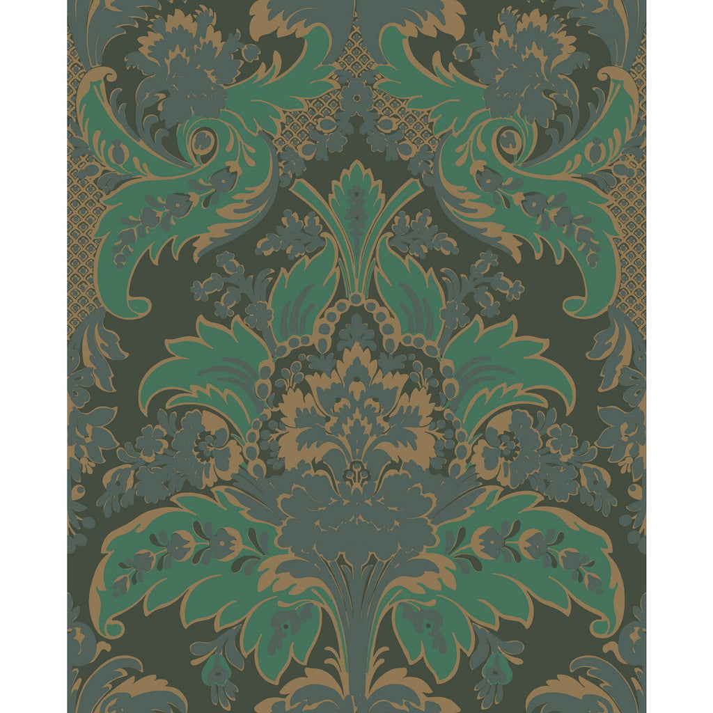 Samples and Purchasing available for Aldwych - Green And Gold  By Cole & Son | Cole & Son Albemarle | Damask Wallcovering Print at Designer Wallcoverings and Fabrics