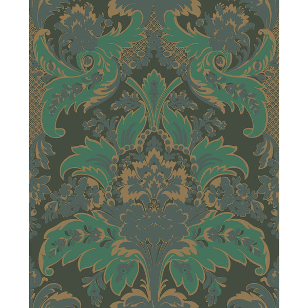 Samples and Purchasing available for Aldwych - Green And Gold  By Cole & Son | Cole & Son Albemarle | Damask Wallcovering Print at Designer Wallcoverings and Fabrics