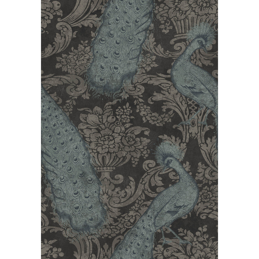 Samples and Purchasing available for Byron - Teal And Graphite  By Cole & Son | Cole & Son Albemarle |Damask Novelty Wallcovering Print at Designer Wallcoverings and Fabrics