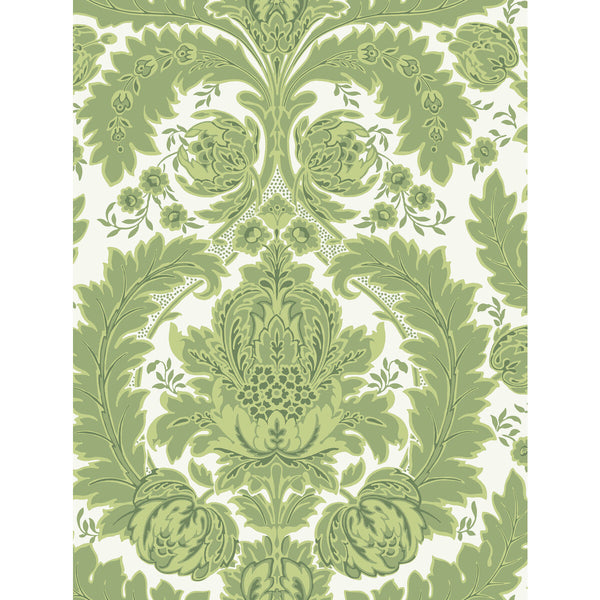 Samples and Purchasing available for Coleridge - Green And Ivory  By Cole & Son | Cole & Son Albemarle | Damask Wallcovering Print at Designer Wallcoverings and Fabrics