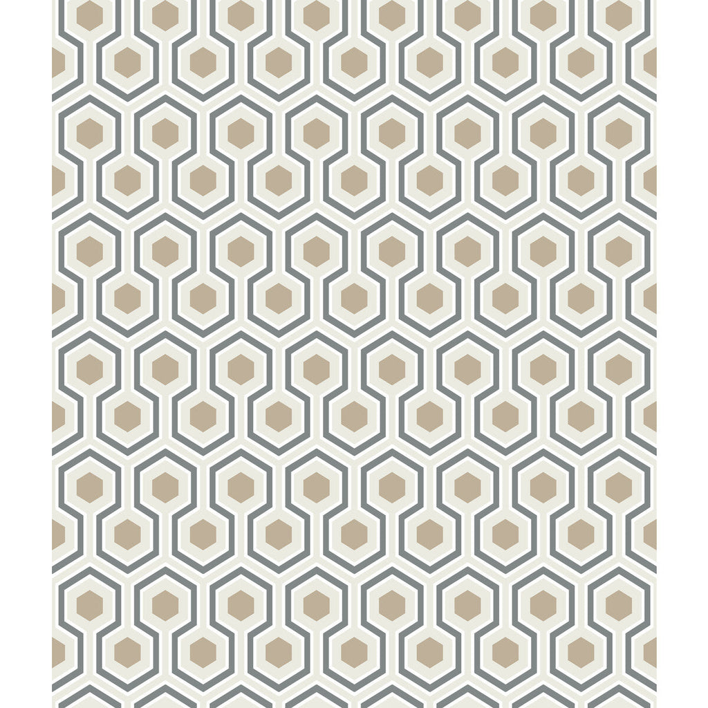 Samples and Purchasing available for Hicks Hexagon - Gilver/Wt/Bk Grey By Cole & Son | Cole & Son Contemporary Restyled |Modern Geometric Wallcovering Print at Designer Wallcoverings and Fabrics