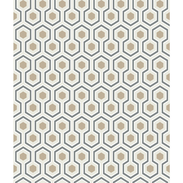 Samples and Purchasing available for Hicks Hexagon - Gilver/Wt/Bk Grey By Cole & Son | Cole & Son Contemporary Restyled |Modern Geometric Wallcovering Print at Designer Wallcoverings and Fabrics