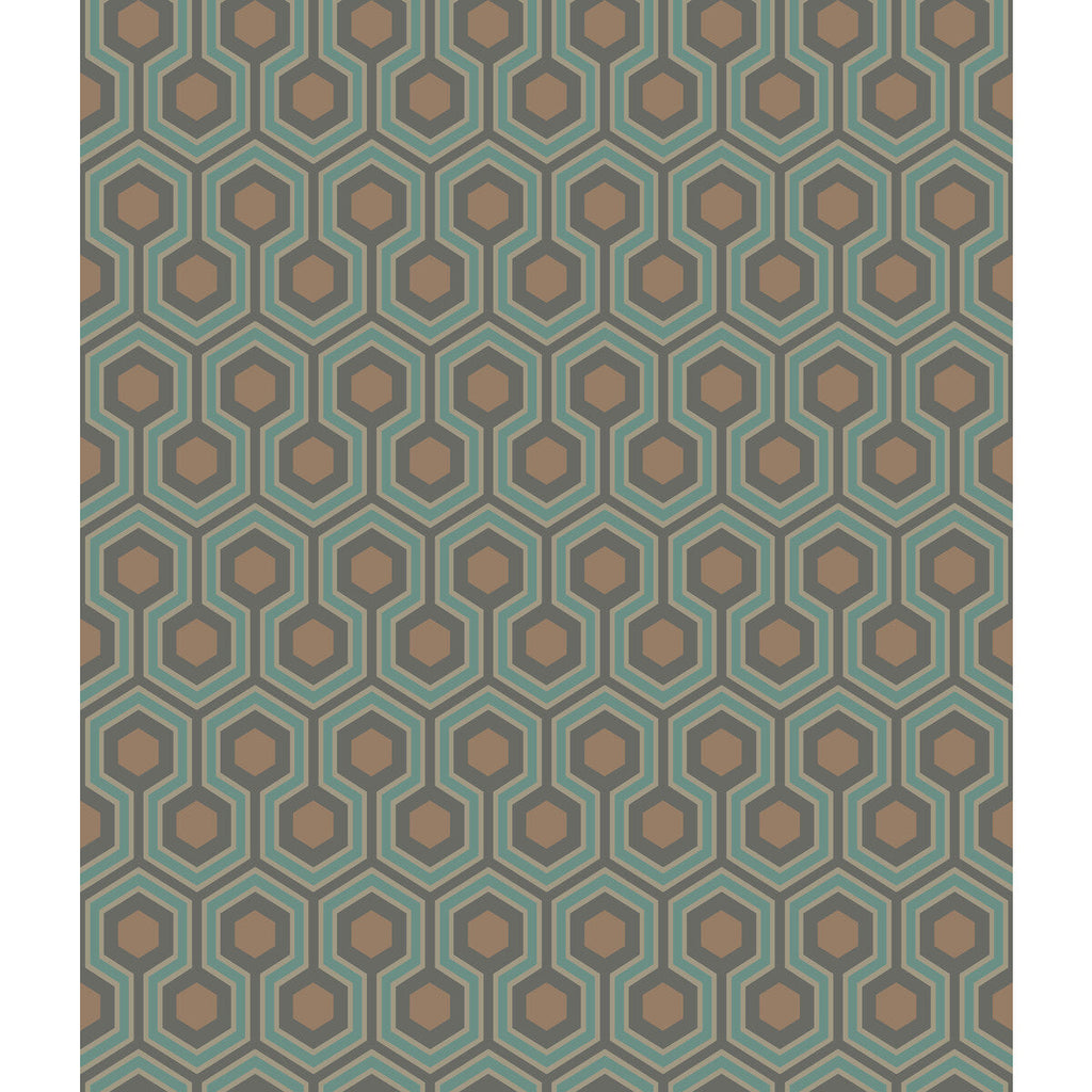 Samples and Purchasing available for Hicks Hexagon - Teal/Gold Green By Cole & Son | Cole & Son Contemporary Restyled |Modern Geometric Wallcovering Print at Designer Wallcoverings and Fabrics