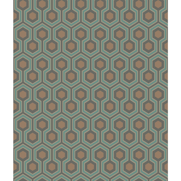 Samples and Purchasing available for Hicks Hexagon - Teal/Gold Green By Cole & Son | Cole & Son Contemporary Restyled |Modern Geometric Wallcovering Print at Designer Wallcoverings and Fabrics