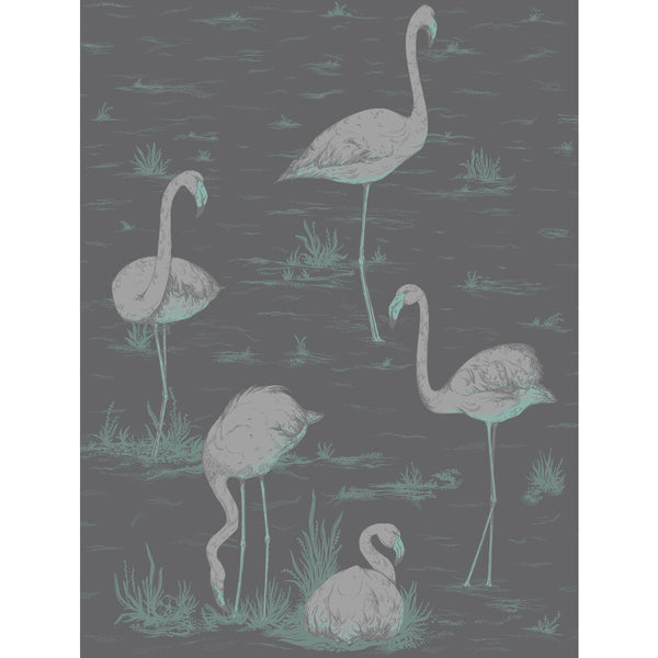 Samples and Purchasing available for Flamingos - Teal/Slvr/Bk Green By Cole & Son | Cole & Son Contemporary Restyled | Novelty Wallcovering Print at Designer Wallcoverings and Fabrics