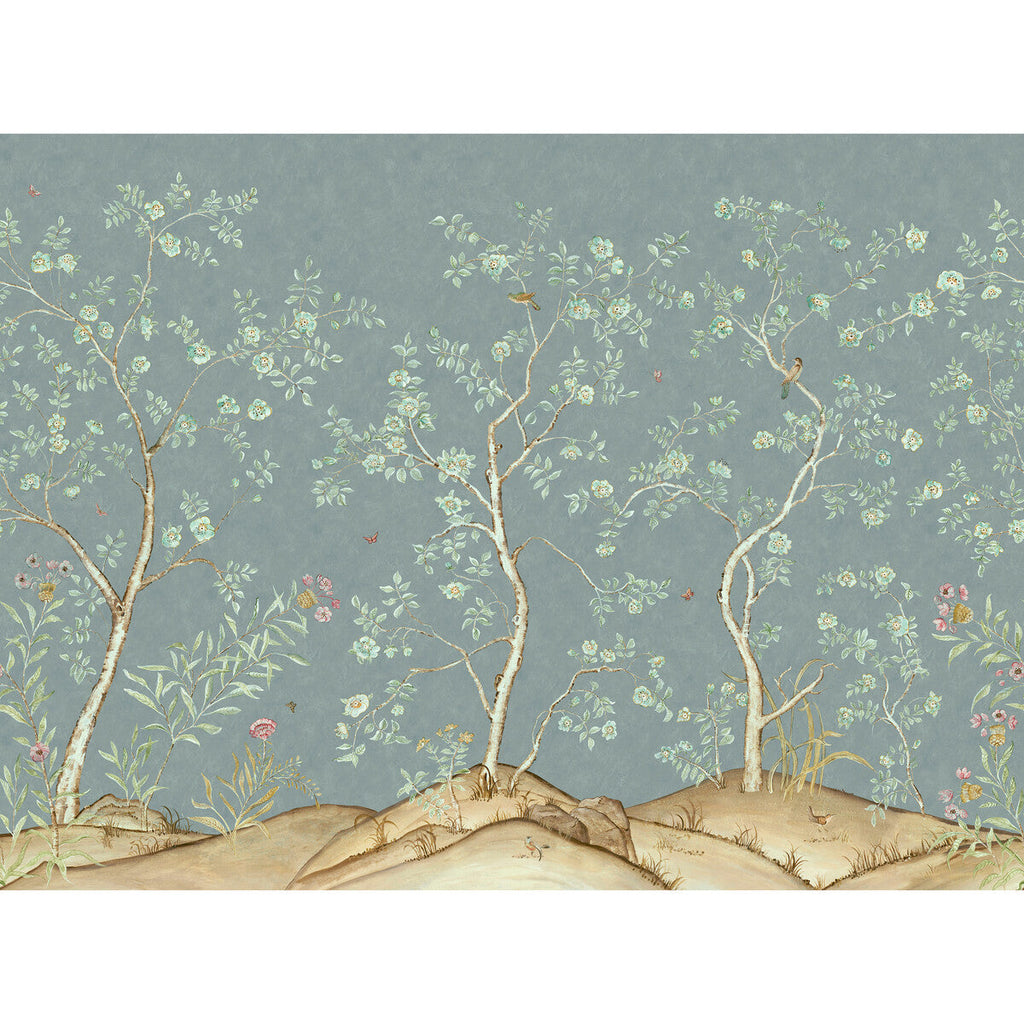 Samples and Purchasing available for Songbird - Rain Blue By Kravet Couture | Andrew Martin Kit Kemp |Animal/Insects Botanical & Floral Wallcovering Print at Designer Wallcoverings and Fabrics