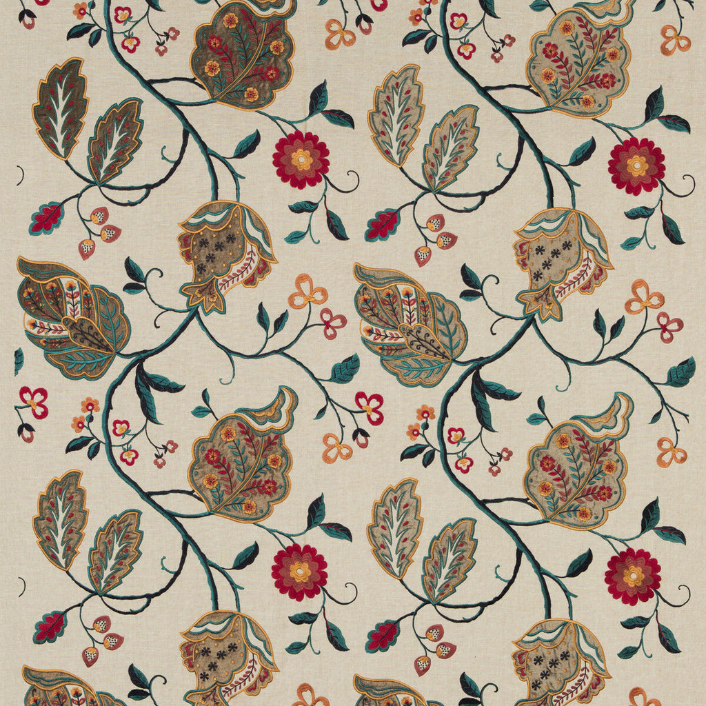 Samples and Purchasing available for Calthorpe - Red/Olive/Teal Red By G P & J Baker | Langdale |  Drapery Embroidery at Designer Wallcoverings and Fabrics